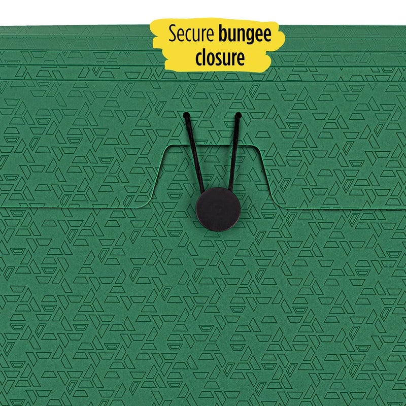 Five Star 6 Pocket Expanding File Organizer, Plastic Expandable File Folders with Pockets and Tab Inserts, Holds 11" x 8-1/2", Bungee Closure, Forest Green (72925) - Image 3